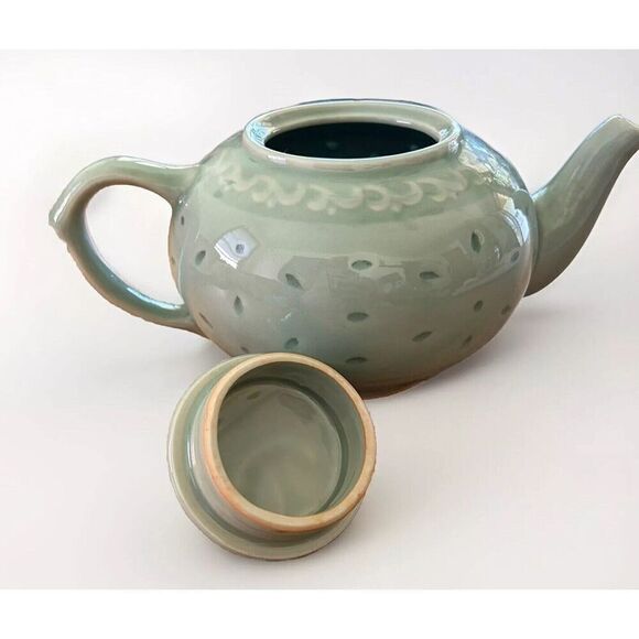 Pier 1 Imports Vintage Tea Pot Green Glazed Holds 12 Oz - Picture 4 of 6
